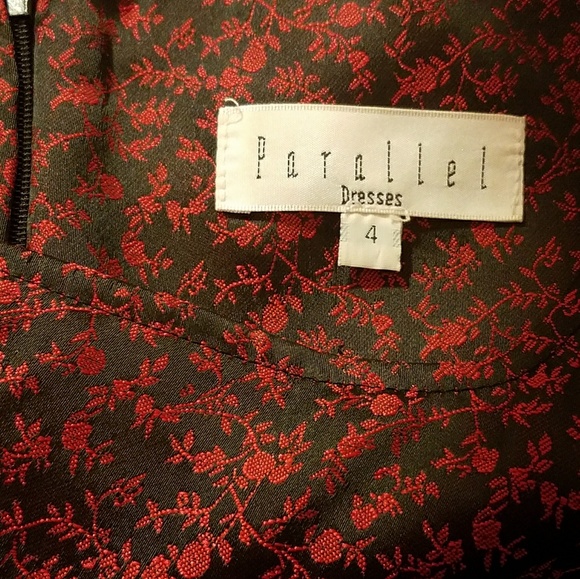 Parallel Red & Black Brocade Cocktail Elegant Sleeveless Party Dress 4 - Picture 2 of 3